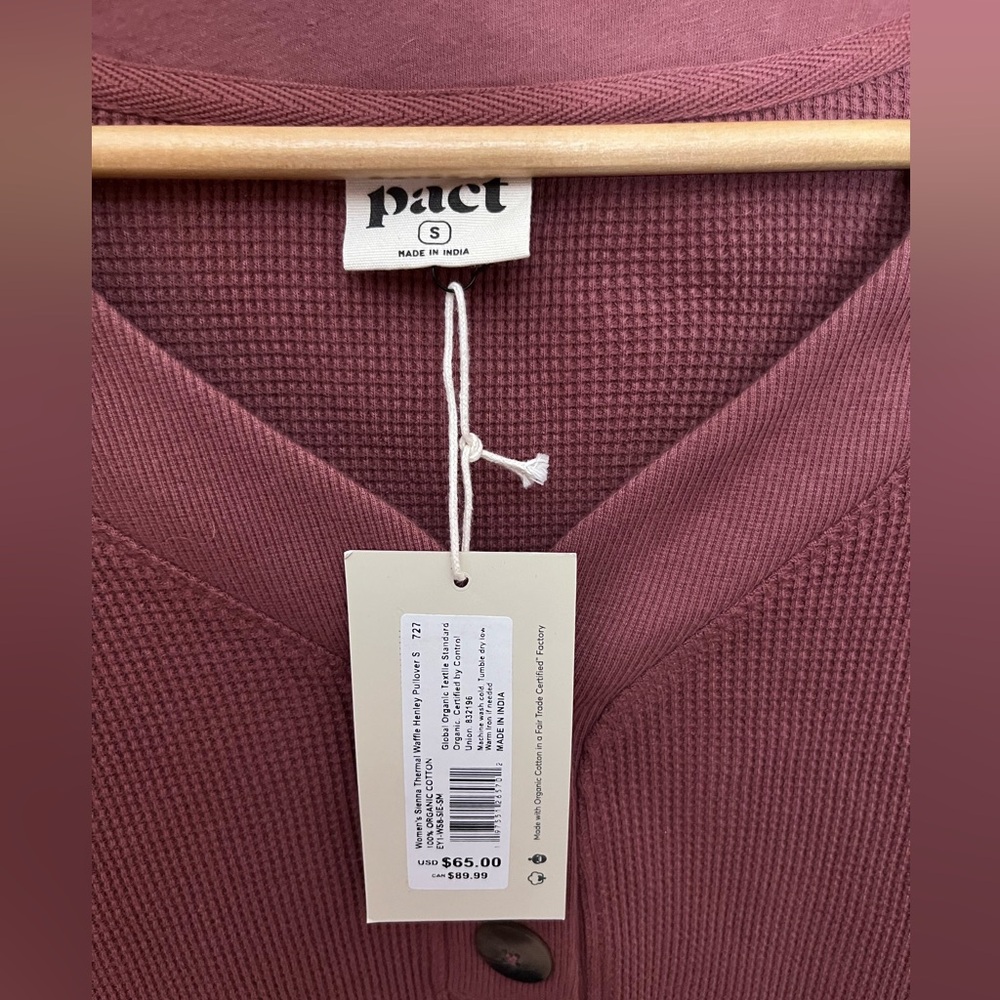 NWT Pact Women's Sienna Thermal Waffle Henley Pullover - Picture 7 of 16
